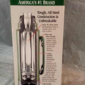 NOS Aladdin Stanley Metal Thermos, Green, Quart Size image 3