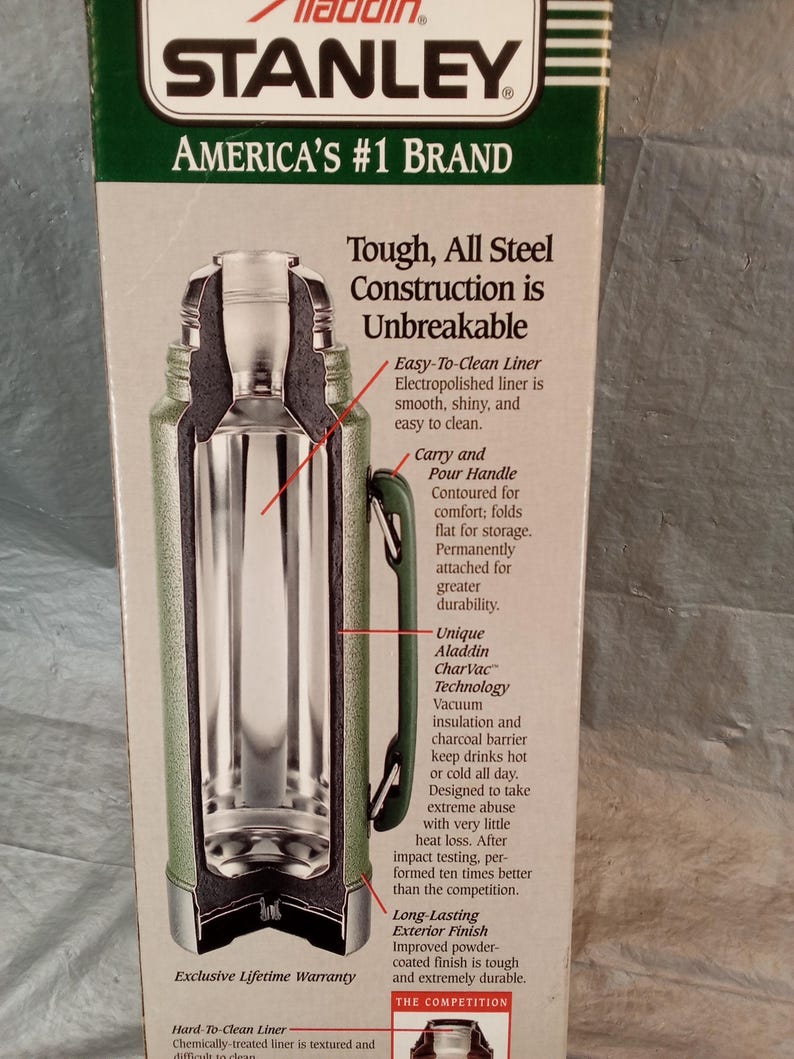 NOS Aladdin Stanley Metal Thermos, Green, Quart Size image 3