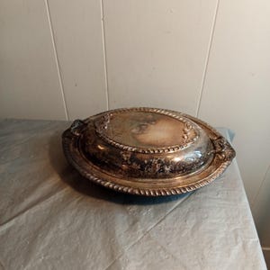 Vintage Silver Plate Oval Serving Dish with Lid