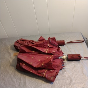 2 Vintage Red with Gold Umbrellas, Folding Umbrella