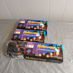 3 NOS Halloween Curtain Lights, 9 ft Halloween Decor, Orange Light Strand