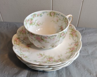 5 piezas Theodore Haviland Limoges taza de té y platillos, rosa floral, mira y lee la descripción