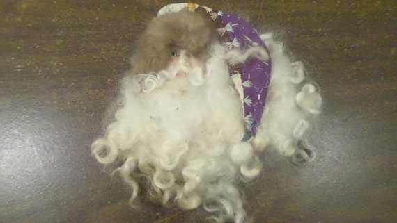 Vintage Handmade Victorian Santa Pin with Fur Hat… - image 1