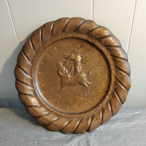 Vintage Copper Sagittarius Archer & Angel Archangel Plaque Plate