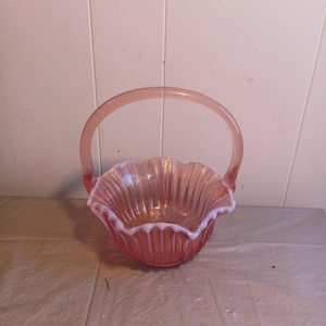 Pink Opalescent Glass Basket