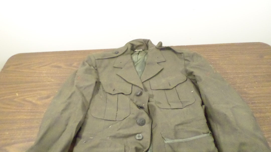 Vintage USMC Marine Corps Wool Coat Serge Green, Military Dress Coat