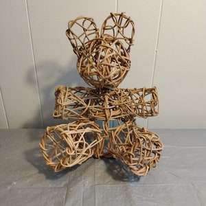11 1/2&quot; Rattan Animal Figure, Rabbit Teddy Bear