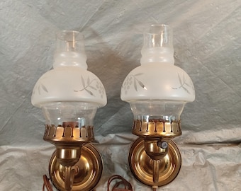 Pair Electric Wall Sconce with Frosted Glass Shades