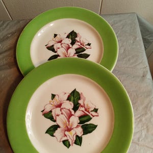 2 Vintage Shenango China Pink Floral Restaurant ware Plates 6 1/4&quot;, Dorothy Draper Greenbrier Hotel Resort