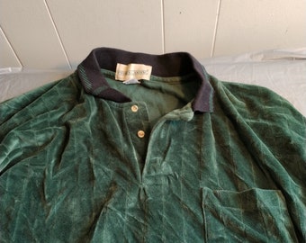 Prides Landing Green Velour 1/4 Button Herren Pullover Shirt XL
