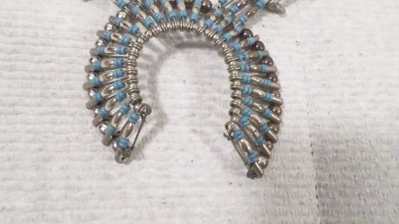 Vintage Artisan Safety Pin Blue Stone Silver Bead… - image 2
