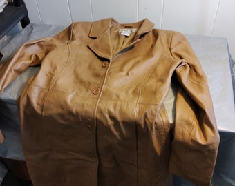 Vintage Tower Hill Collection Tan Leather Trench Coat, Size 6 Womens Leather Coat PLEASE READ