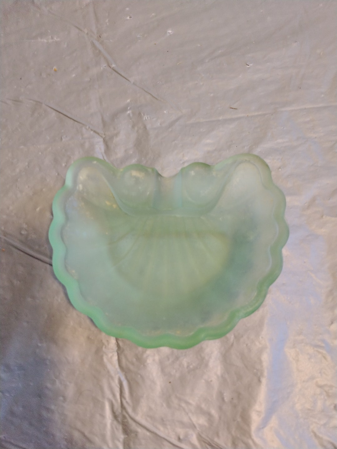 Vintage Frosted Green Glass Soap Dish Ring Tray Seashell Etsy