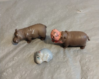 3pc Vintage Mini Hippopotamus Hippo Figurines