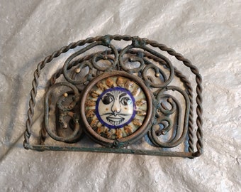 porte-lettres vintage en fer et céramique, porte-serviettes de table, soleil et lune