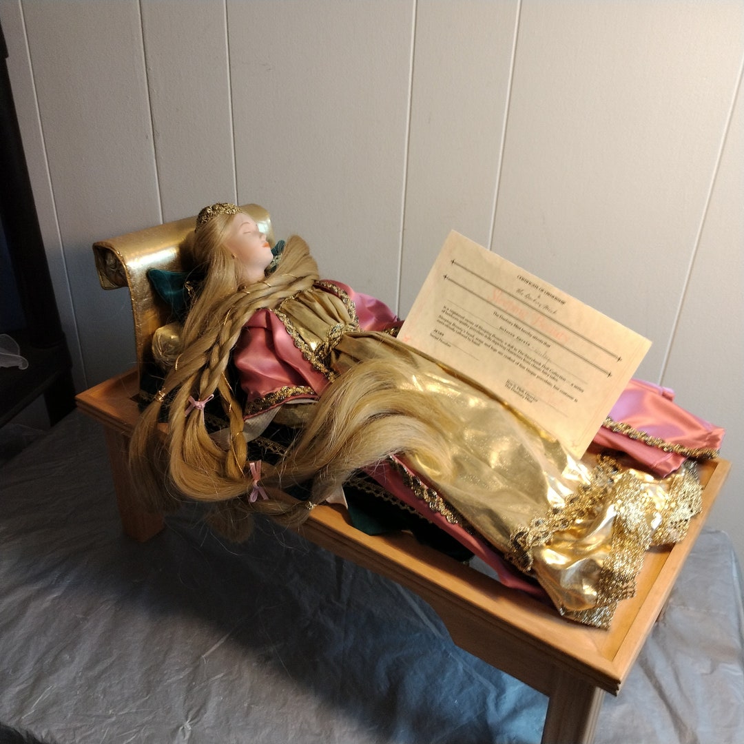Vintage Danbury Mint Porcelain Sleeping Beauty Doll, Story Book