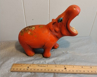 Vintage Signed Paper Mache Tonala Mexico Hippo Hippopotamus