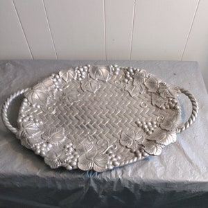 Vintage Pewter Lenox Tray, Grape Leaf Basket Weave Design