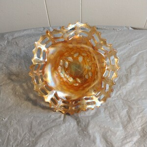 Vintage Basket Weave Carnival Glass Bowl Lace Edge