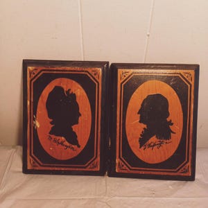 Vintage George & Martha Washington Silhouette Wood Plaques, Read Description