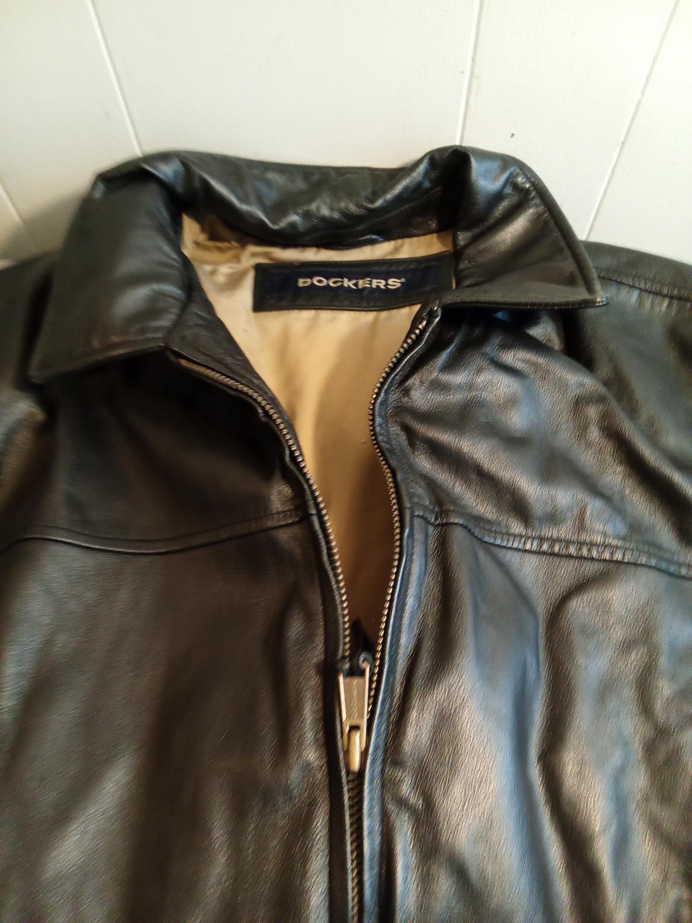 Dockers ブラックレザージャケット、Lサイズ 寸法を見る - Etsy 日本