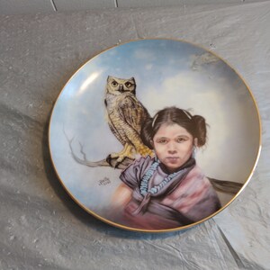 1990 Artaffects Loyal Guardian Collectors Plate by Perillo, Child & Owl Plate