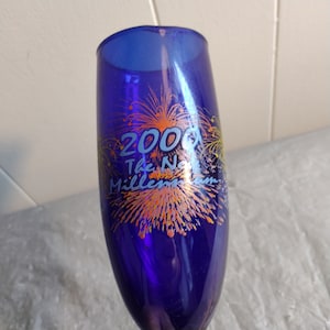2000 The New Millenium Cobalt Blue Champagne Flute Glass
