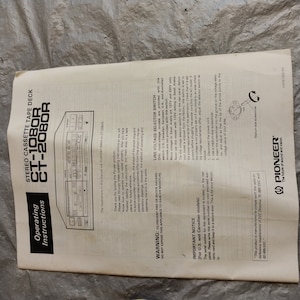 Vintage Pioneer CT-1080R 2080R Stereo Cassette Manual