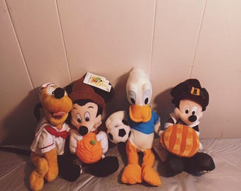 4pc Disney Plush Mickey Mouse Donald Duck Goofy Lot, Disney Bean Bag Plush Toys