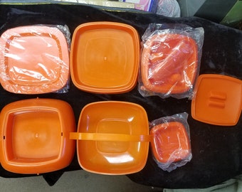 Vintage 1970's 4 Person Orange Portable Picnic Master 29 Piece Set Orange