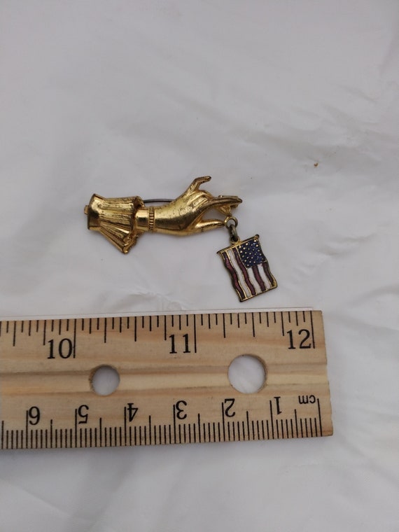 Vintage American Flag Brooch, Hand Holding America