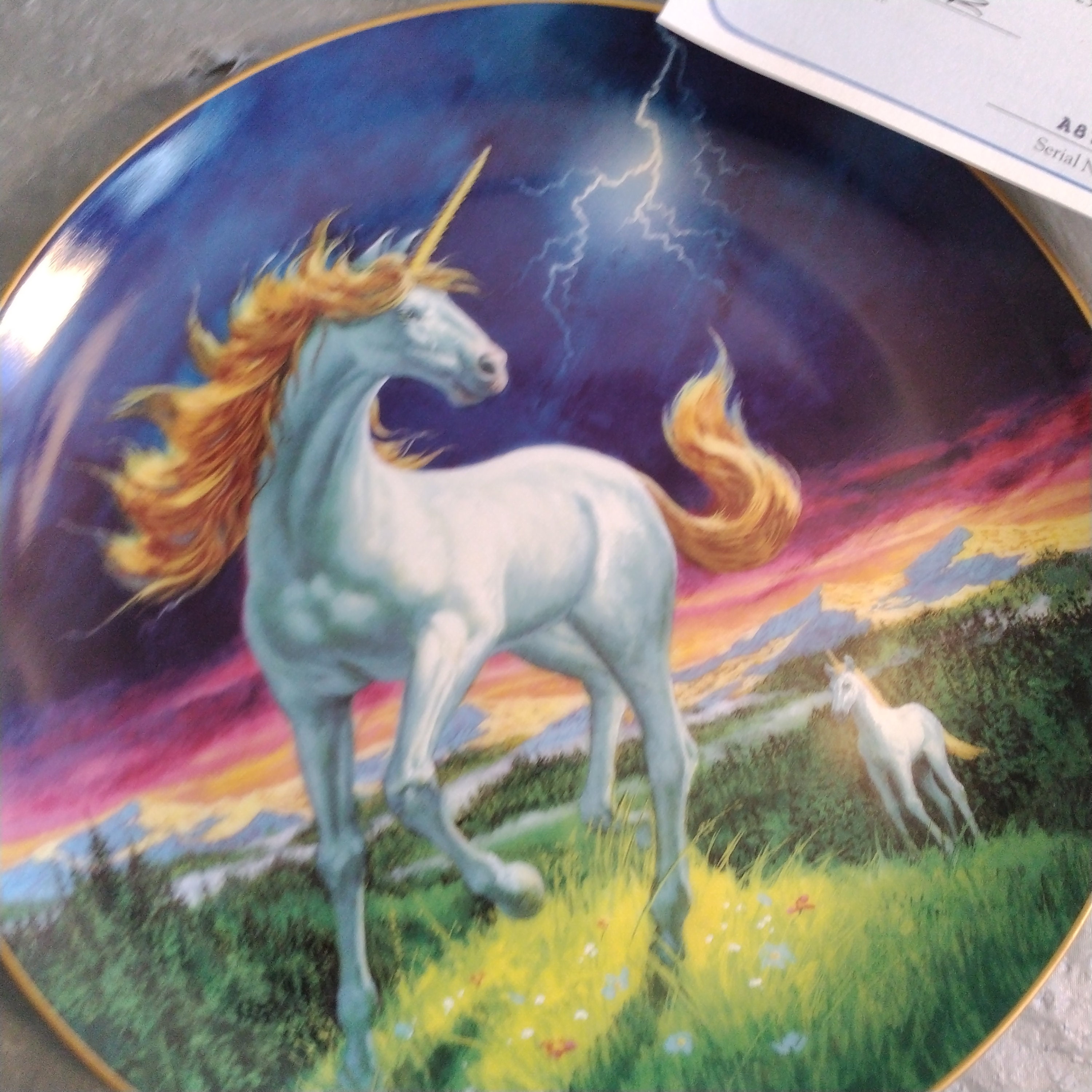 Vintage Unicorn Plate, 1993 Danbury Mint Storm Racer Ken Barr