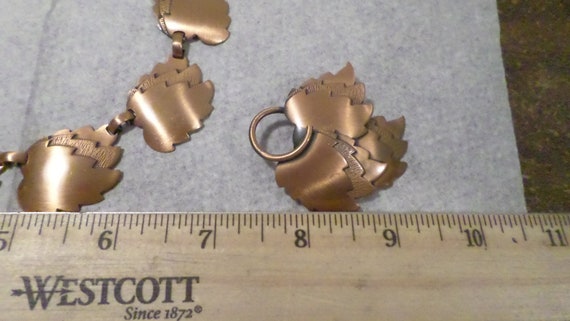 3pc Vintage Copper Leaf Necklace Earring Brooch S… - image 6