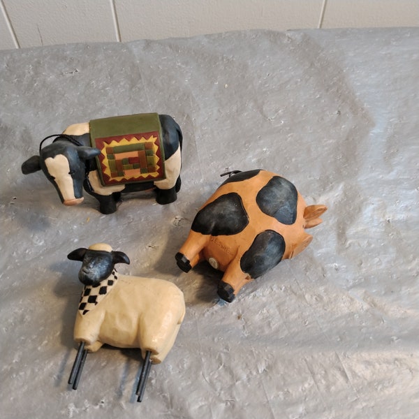 3 Vintage E Smithson Animal Figurines, Cow Pig Sheep
