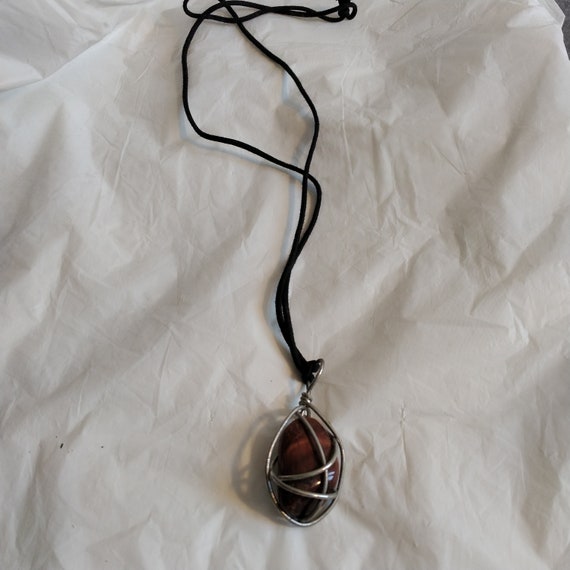 Vintage Artisan Tigers Eye Wrapped Wire Necklace - image 5