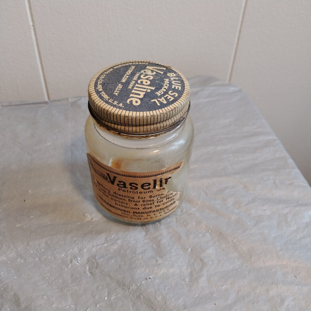 Vintage Glass Vaseline Jar With Lid Etsy