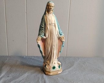 Vintage Virgin Mary Religious Chalkware Figure, Look & Read Description