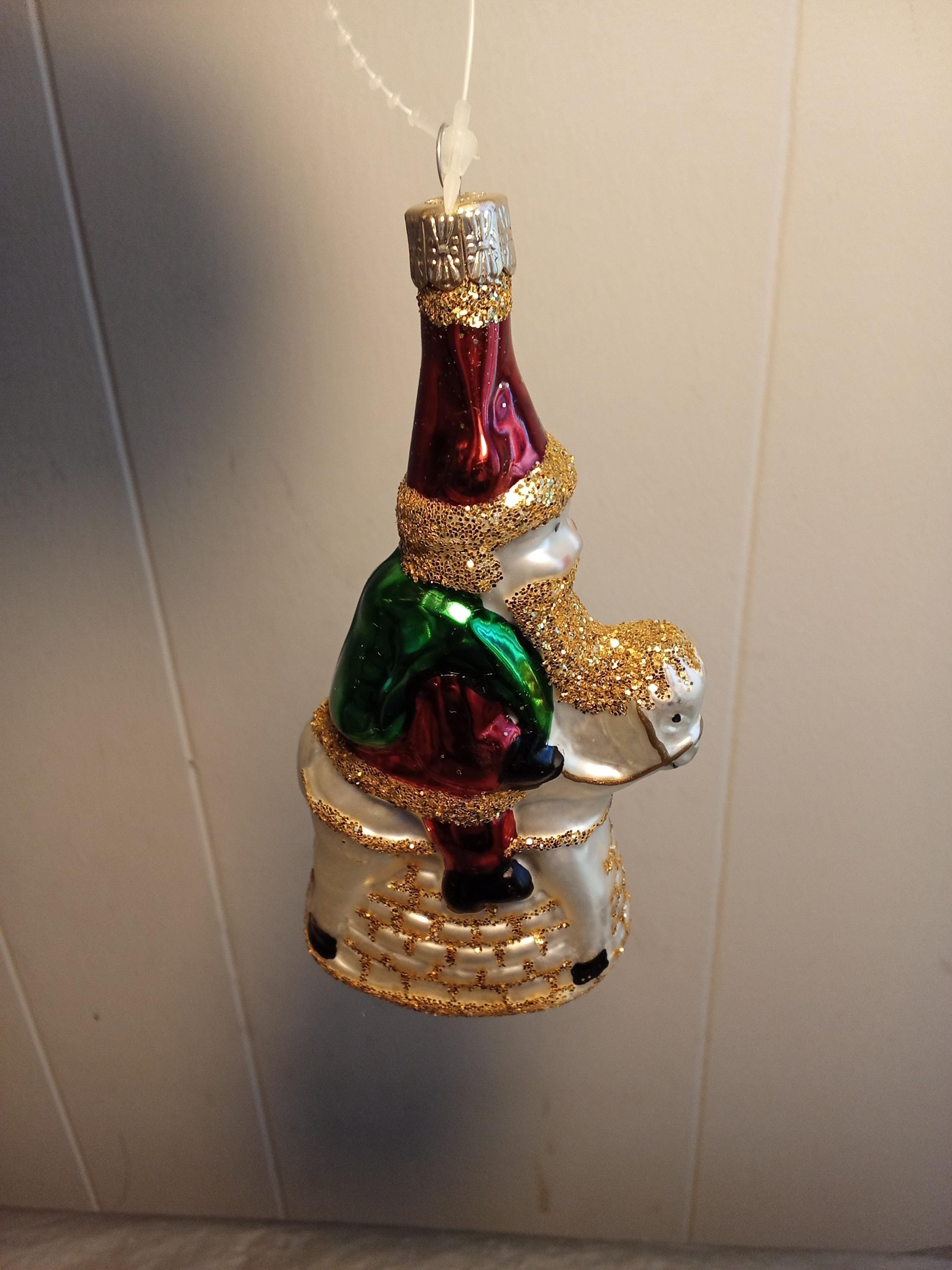 ガラスのサンタとトナカイの煙突のクリスマスオーナメント、クリスマス