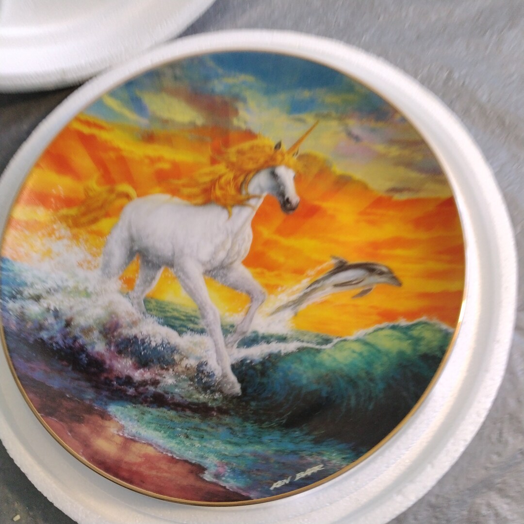 Vintage Unicorn Plate, 1993 Danbury Mint Magical Moment Ken Barr