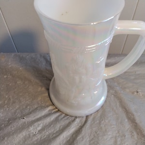 Vintage Federal Glass Iridescent White Milk Glass Beer Mug Stein