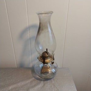 Vintage Hong Kong Oil Lamp, Clear Glass Oil Lamp