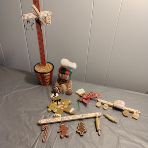 vintage Gingerman Rolling Pin Figurine Décor, Gingerbread Man Craft Pieces