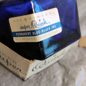 Vintage Cobal Ink Bottle Jar, Parker Super Quink Ink Bottle with box
