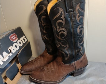 Vintage Mens Nocona Leather Boots, Cowboy Wester Mens Boots 8D