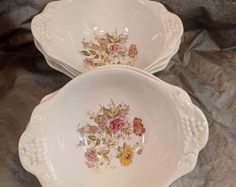 6 Home Laughlin Eggshell Theme Floral Bowls Relief Handles, Read Description