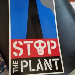 2002 Woody Pirtle STOP THE PLANT 9 » X 19.5 » St. Lawrence Cement Cardboard Affiche