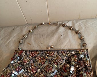 Gray Beaded Sequin Evening Bag, Read Description