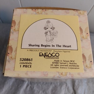 Vintage 1988 Enesco Precious Moments Sharing Begins in the Heart, 1980s Enesco Precious Moments 520861