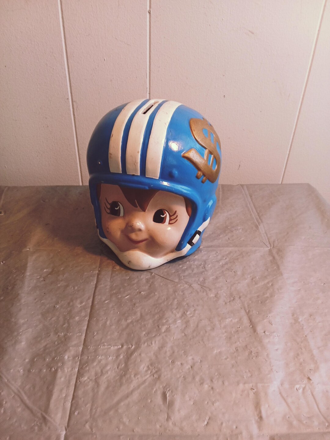 Vintage Ceramic Football Piggy Bank, Boys Head in Football Helmet, Read ...