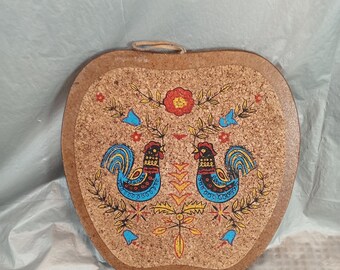 Vintage Wood Cork Dutch Rooster Trivet